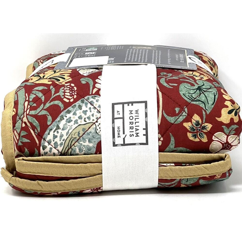 William Morris Strawberry Thief Red King Quilted Pillow Shams Set Pair Of 2 - Picture 7 of 11